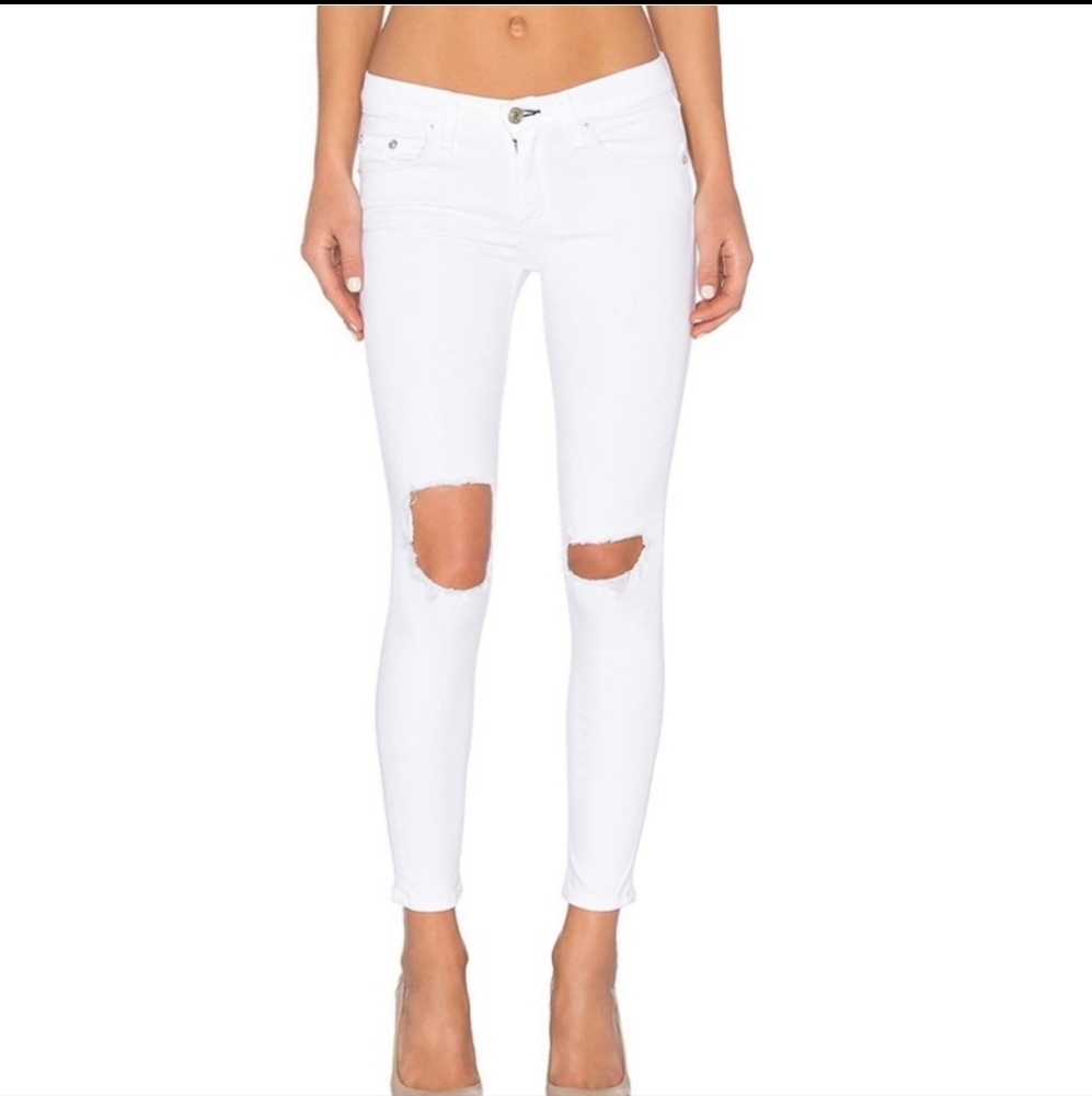 rag & bone Midrise Slim Denim Capris w/Holes in knees, White, Size 26, BNWT